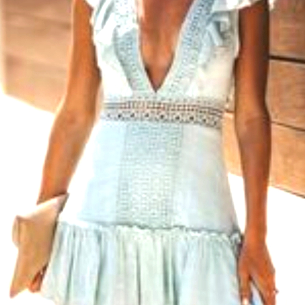 Saints & Secrets Ruffle Mini Dress in Sage size M